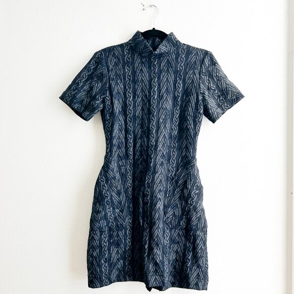 ANNELORE Textured Jacquard Mini Dress with Mock Neck & Sculpted Pockets - Picture 2 of 9